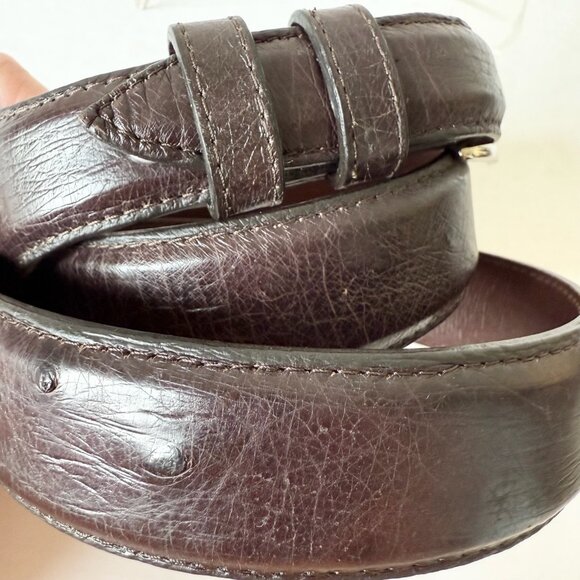NEW Rod Patrick Mens Western Belt Dark Brown Smooth Ostrich Leather Size 46 - Picture 6 of 13